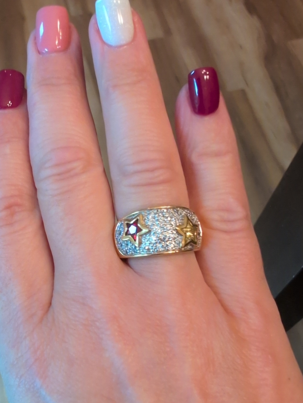 925 Stamped Gold & Silver Star Accent Band Ring - Two-Tone Women's Jewelry